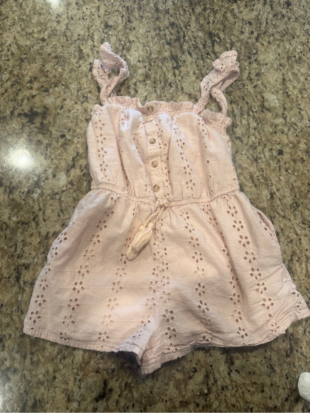 Sz8 Japna Light Pink Eyelet Romper with Tassel Waist